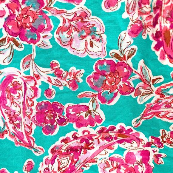 J Crew Factory Women’s SZ M Cotton Poplin Popover Top Puff Sleeve Green & Pink - Picture 5 of 8